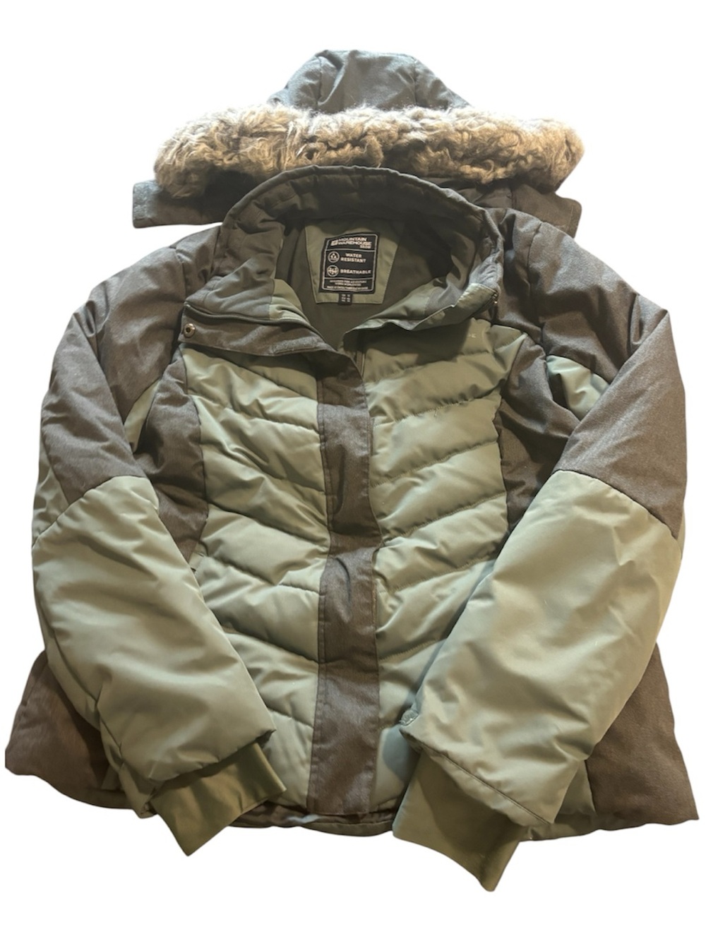 ⚪️⚪️Kids ski jacket with Faux Fur Trim - Sage Green
